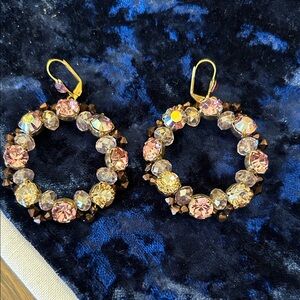 Pink and Gold Crystal Hoop Earrings